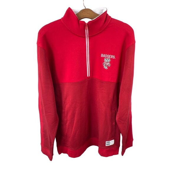 Under Armour Wisconsin Badgers Sweatshirt Size Large Gameday Pullover Red NEW - Picture 1 of 9